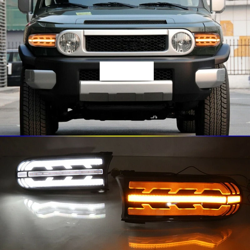 

12V Car Dynamic Turn Signal Function DRL Lamp LED Daytime Running Light For-Toyota FJ Land Cruiser 2007-2022