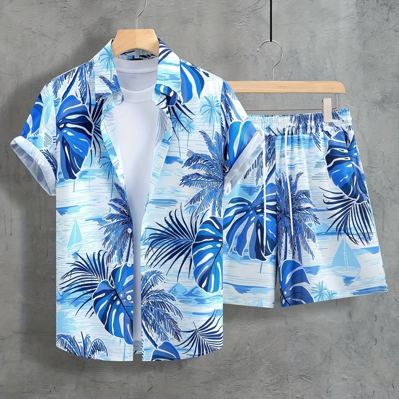 

Summer men's 3D Plant Print short-sleeved Shirt set, Casual large-sized Beach shorts, streetwear, Hawaiian Suit