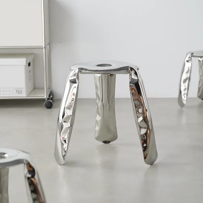 XX stainless steel balloon stool art metal tripod shoe changing low stool