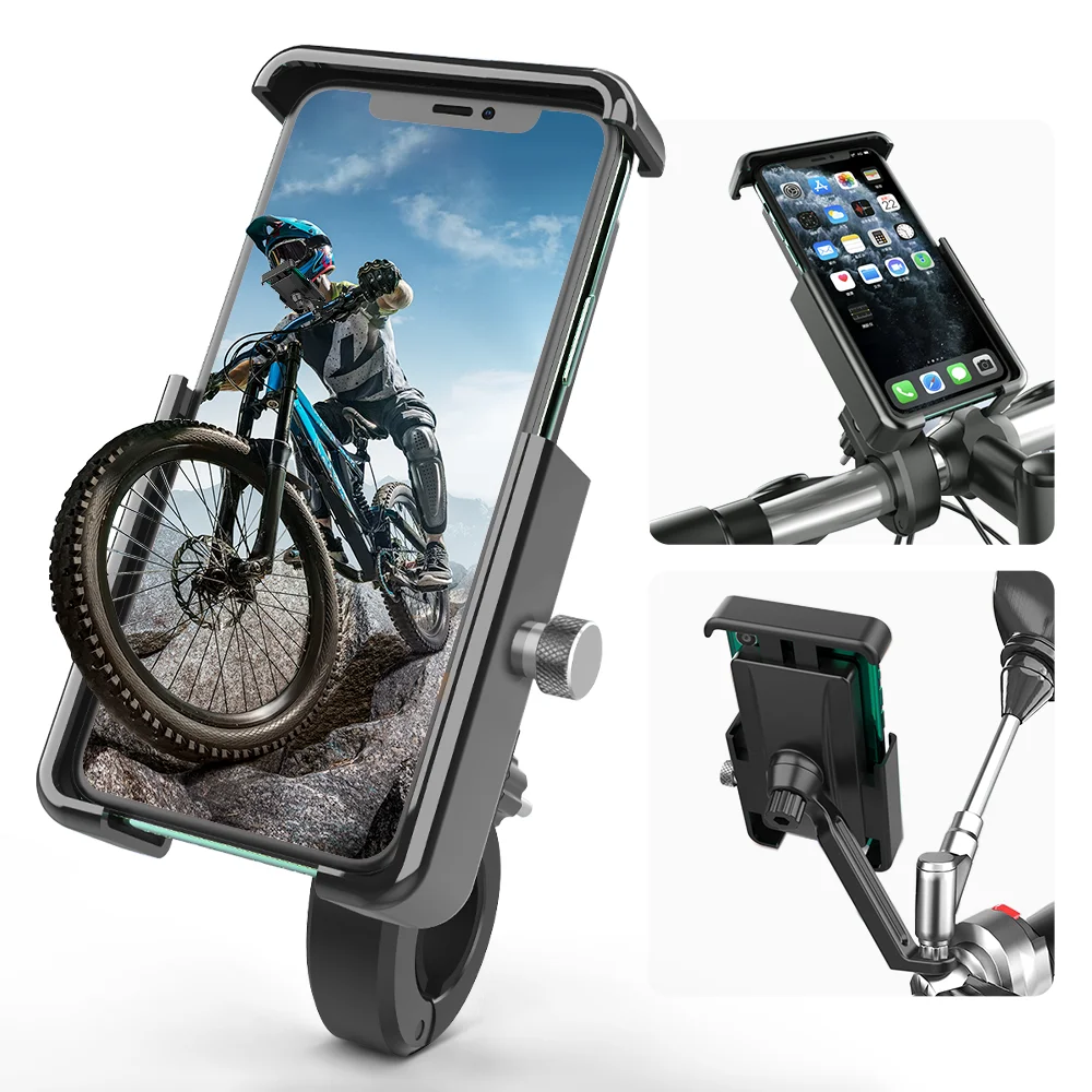 Motorcycle and Bicycle Cell Phone Holder, Universal Aluminum Shock Absorber Holder, 360° Rotating