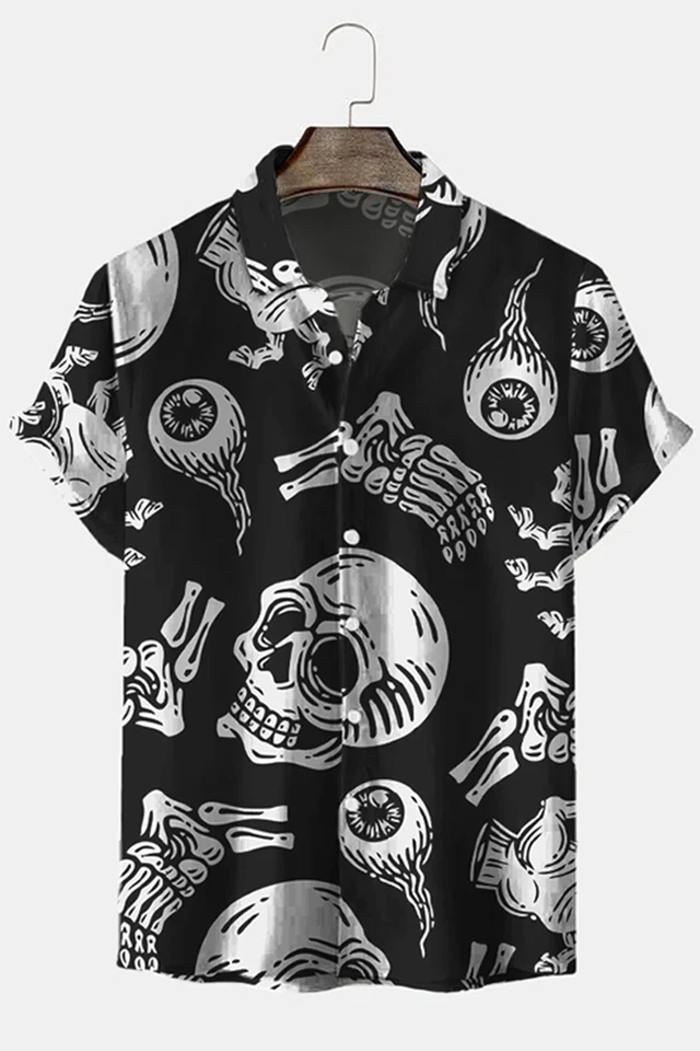 Camisa hawaiana nueva para hombre, calavera, impresión 3D, manga corta, casual, con botones, extragrande 2