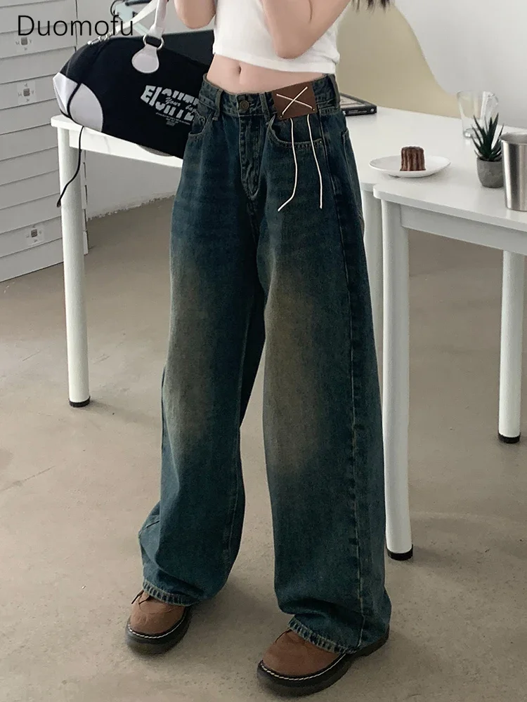

Duomofu Vintage Washed Distressed Loose Straight Women Jeans Spring Chic High Waist Slim Fashion Full Length Casual Female Jeans
