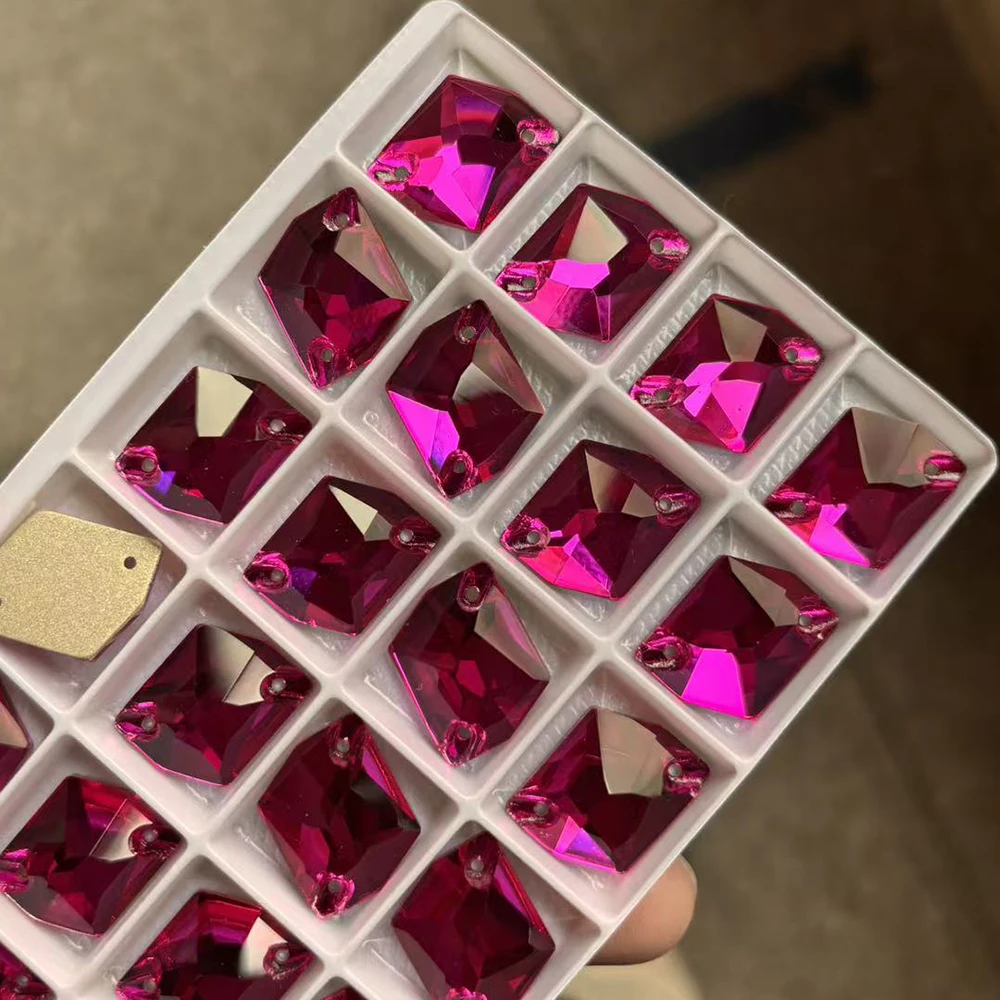 PUBRILEX Fuchsia Strasssteine zum Aufnähen, Glas, flache Rückseite, DIY-Nähzubehör, Kristallsteine zum Nähen für Taschen- und Kleidungsdekoration – Detail 1