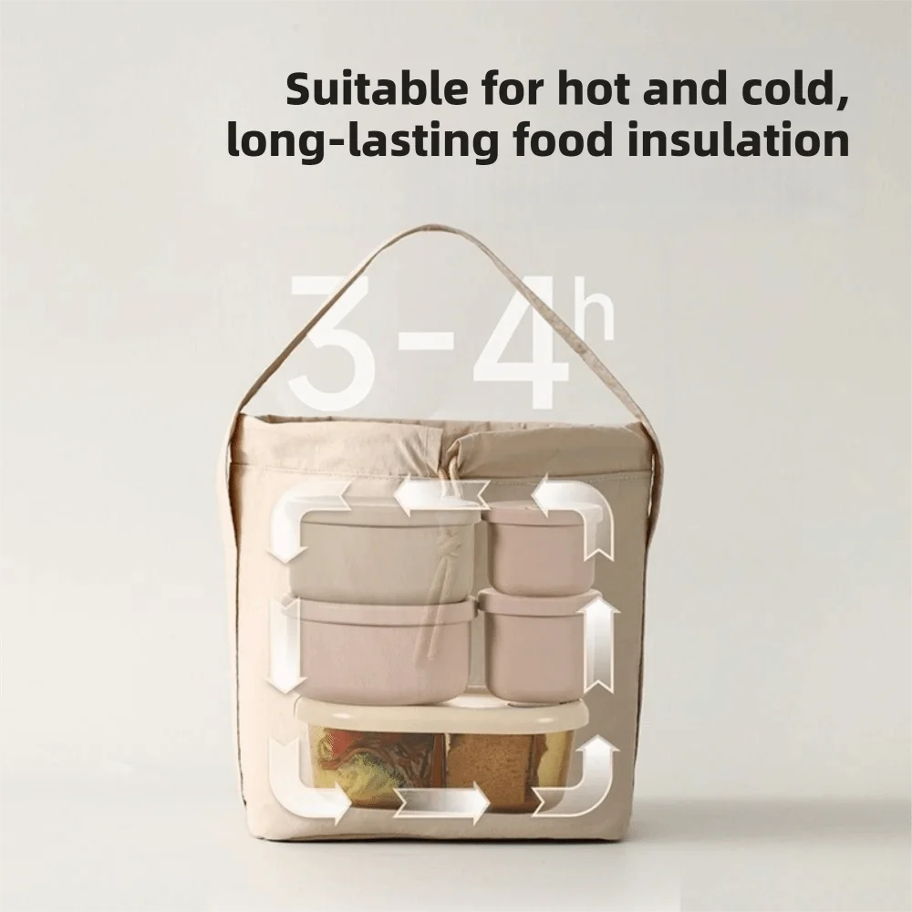 

Practical Handheld Insulated Lunch Box Bag Large Capacity Solid Color Lunch Bag Waterproof Lunch Handbag Students