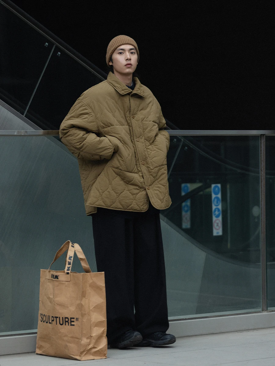 

Мужская рабочая куртка свободного кроя цвета хаки с хлопковой подкладкой, молодежная повседневная модная водонепроницаемая нейлоновая утепленная куртка в японском стиле