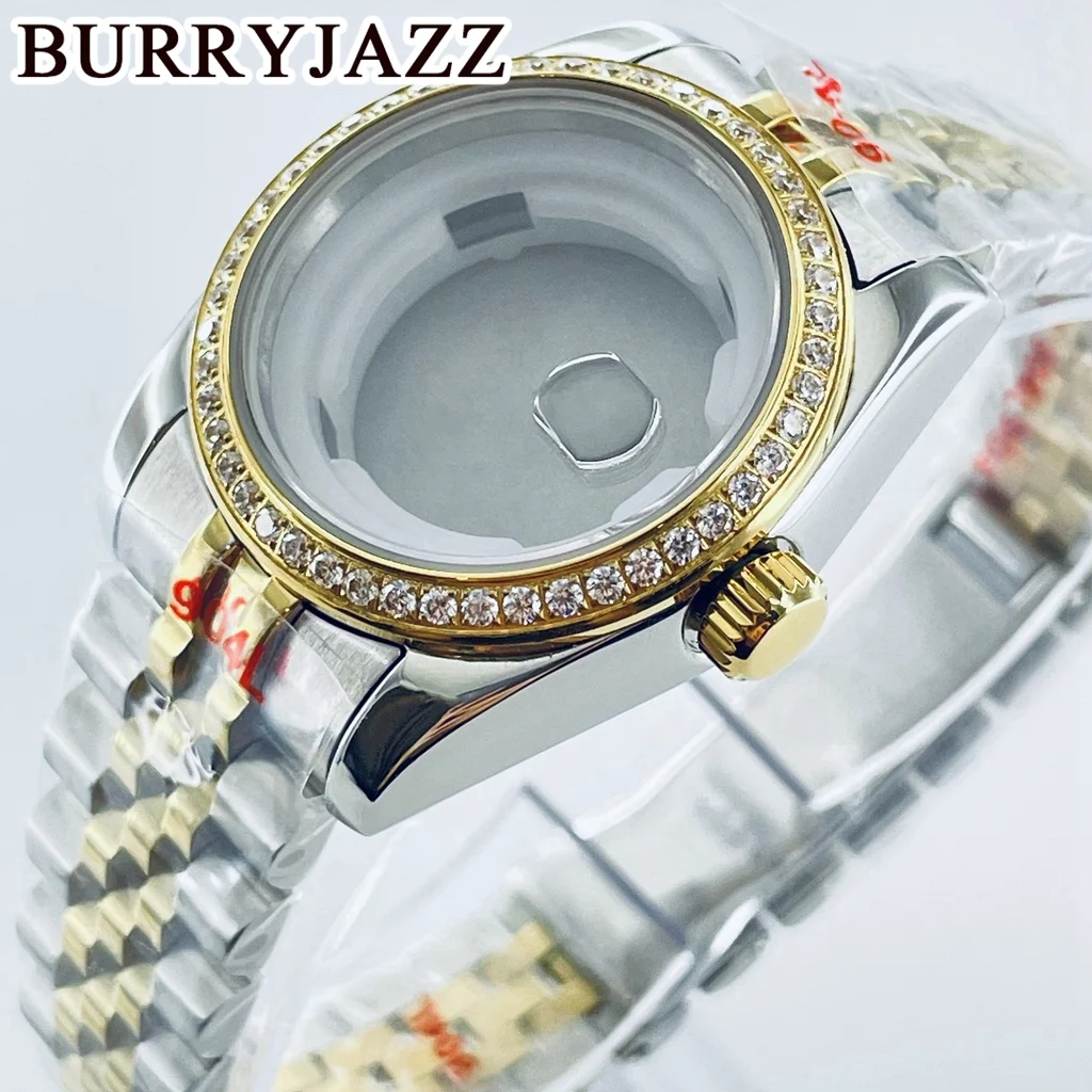 BURRYJAZZ 31mm NH05 NH06 Silver Gold Solid Stainless Steel Sapphire Glass Diamond Watch Case