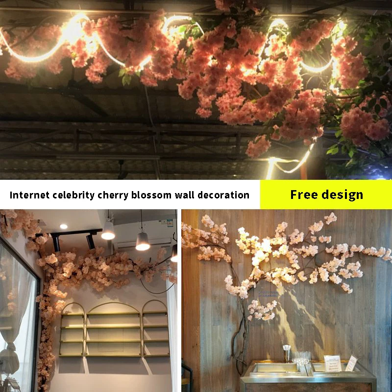 Artificial Cherry Blossom Tree Set, Flower Branch, Rattan, DIY Holiday, Wedding, Living Room, Home Wall Decoration