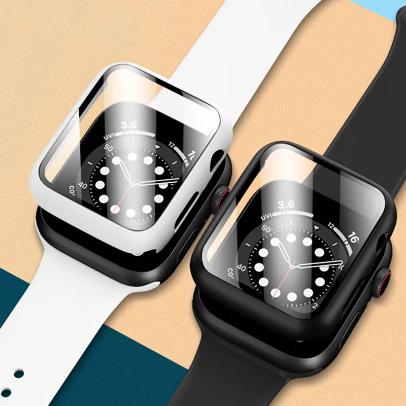 Cristal y funda para Apple Watch, Protector de pantalla de 45mm, 41mm, 44mm, 40mm, cubierta de PC para iWatch Series 3, 4, 5, SE, 6, 7, 8, 9, accesorios