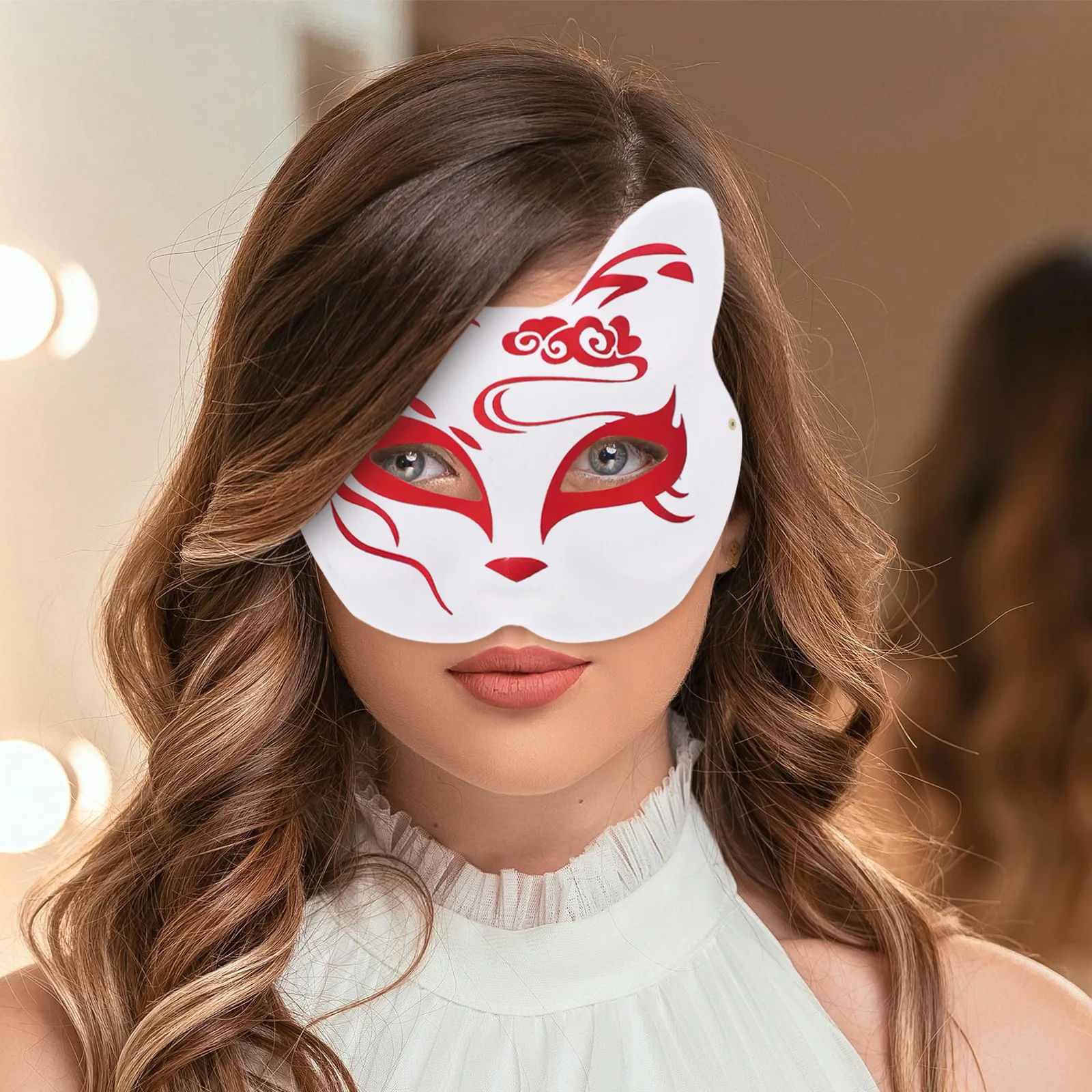10 قطعة قناع الثعلب الفارغ لب الورق الأبيض لتقوم بها بنفسك الحرفية الحيوان قناع الوجه للرسم غير مصبوغ أقنعة زي الهالوين مع شبكة العين #3