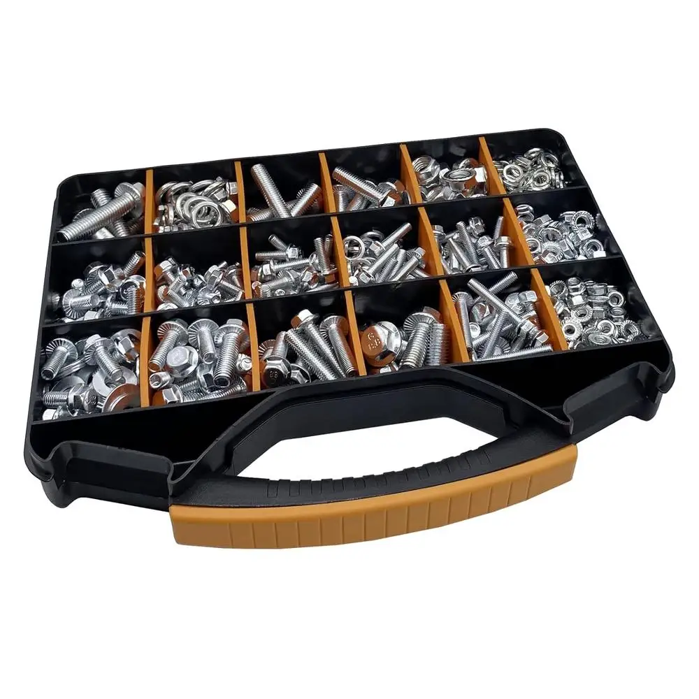 820pcs Metric Flange Bolt Hex Nut Assortment M6 M8 M10 M12 16 Sizes High Strength Alloy Steel Kit DIY and Construction
