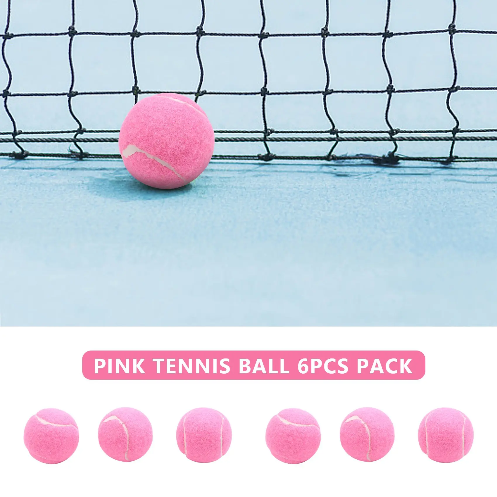 6Pcs Pack Pink Tennis Balls Wear-Resistant Elastic Training Balls 66mm Ladies Beginners Practice Tennis Ball for Club Rich
