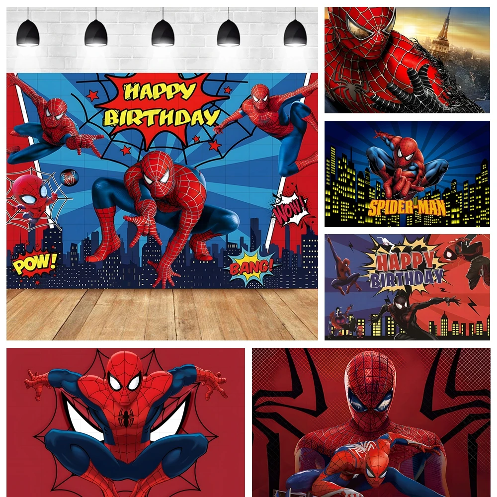 

Spider Man Party Backdrops Banner Custom Superhero Theme Children Birthday Photography Poster Studio Wall Decoration Background