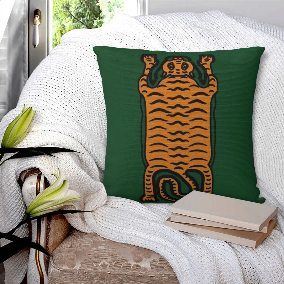 Tibetan Tiger Rug Square Pillowcase Pillow Cover Polyester Cushion Decor Comfort Throw Pillow for Home Bedroom