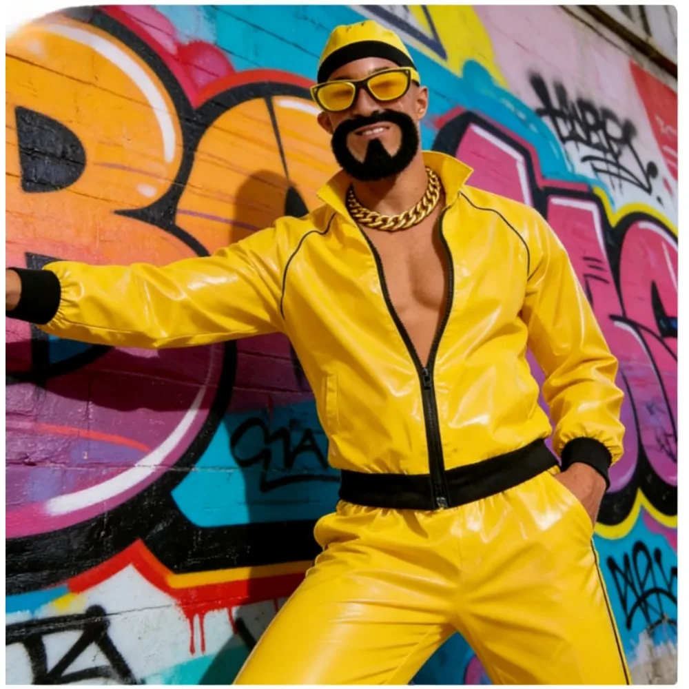 

Мужской панк-хип-хоп комбинезон, глянцевый комбинезон из лакированной кожи в стиле 90-х, блестящий металлический сценический костюм для вечеринок