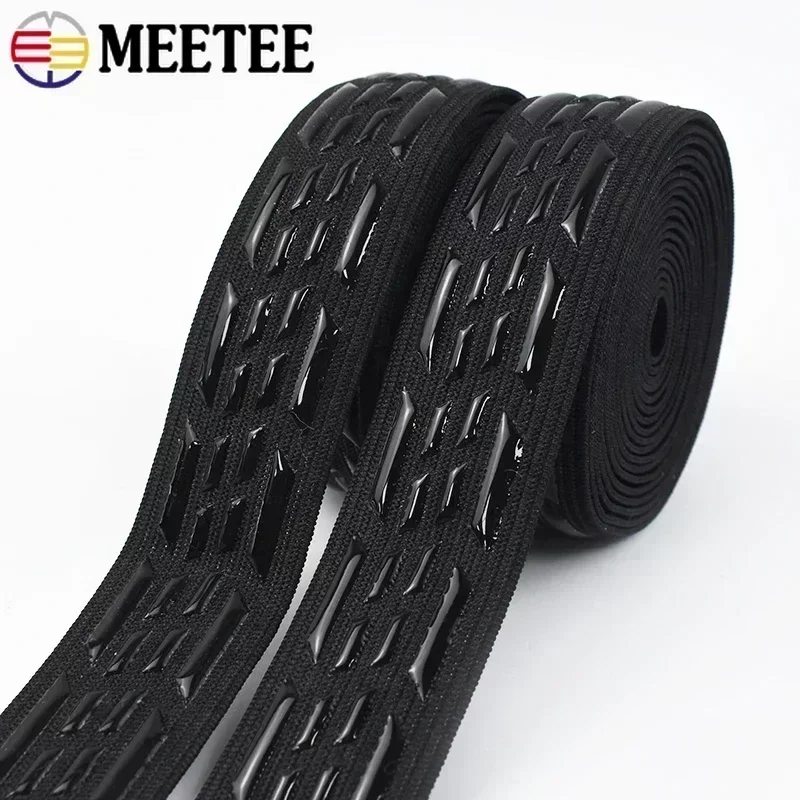 Meetee faixa elástica preta de silicone antiderrapante, 1/2 metros, para cinto esportivo, fita elástica, faça você mesmo, material de costura de