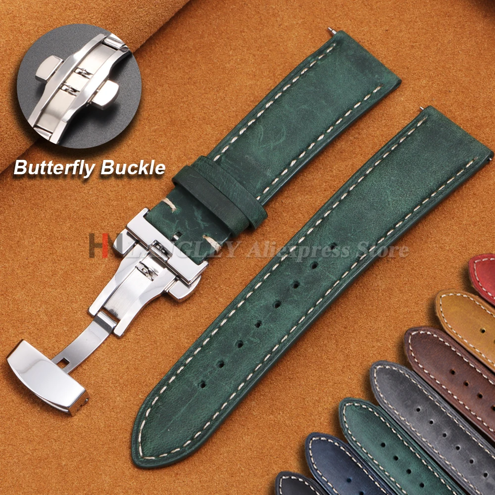 14mm 16mm 18mm 20mm 22mm 24mm Cowhide Leather Watch Strap for Seiko for Rolex Quick Release Wrist Band Butterfly Buckle Bracelet