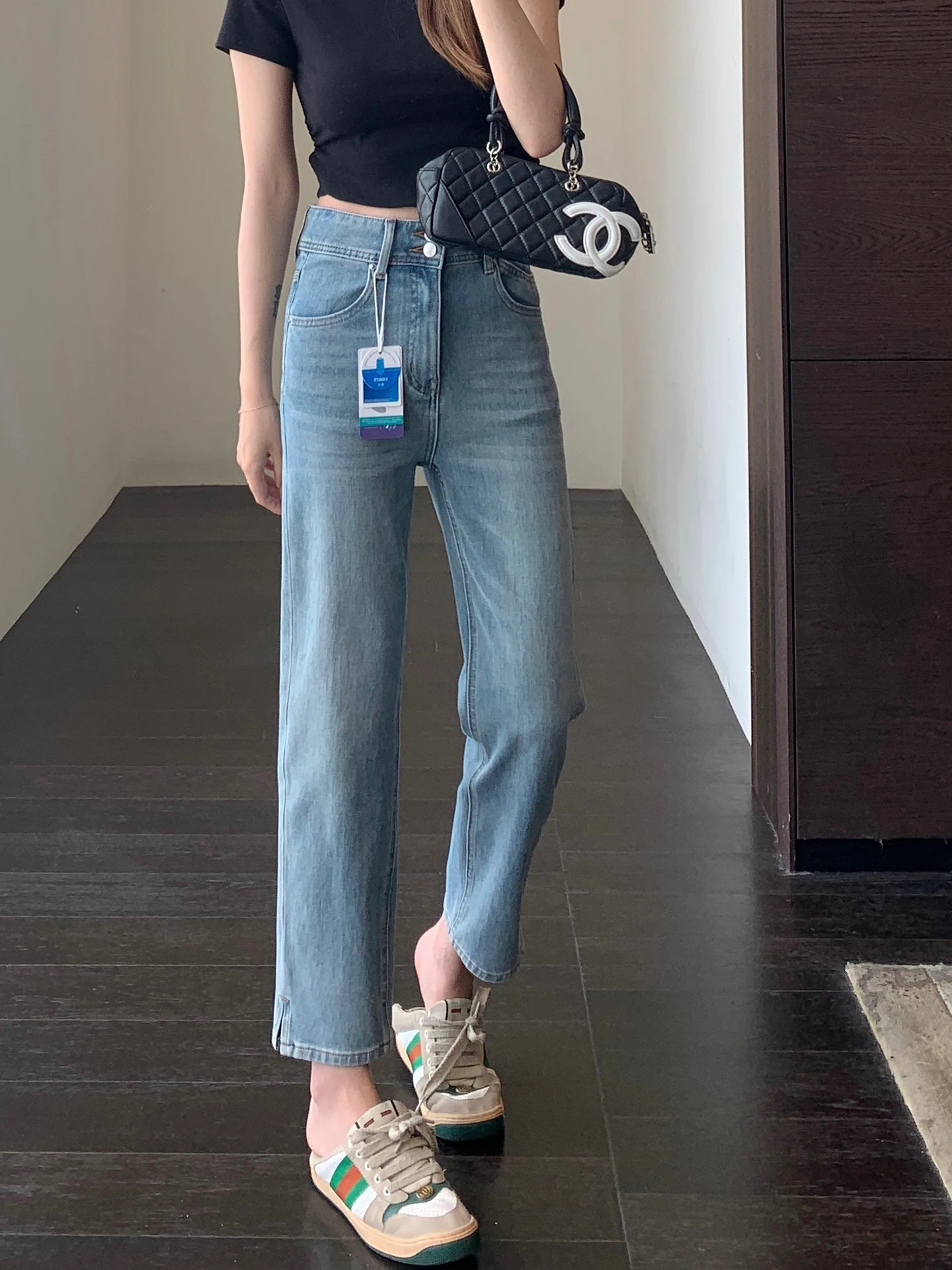 

Женские джинсовые капри с высокой талией и отворотами, облегающие, весна-лето, новый стиль, удобные, дышащие, приятные к телу, эластичные