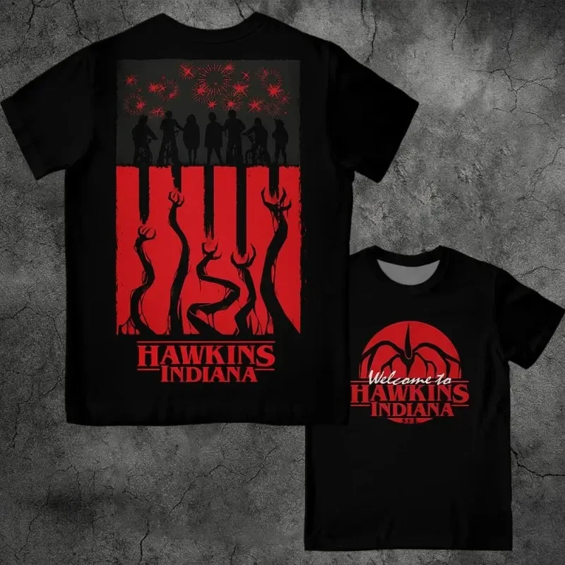 Eddie Munson Stranger Vintage Print T-Shirt Demogorgon Kannibaler-Blume Hawkins Grafik-Tee Y2K Streetwear Damen-Oberteile Harajuku – Detail 7