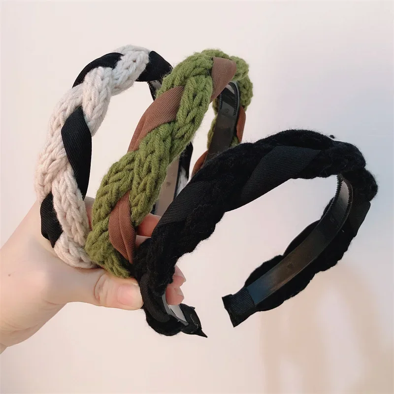 

Girls Knitted Wool Woven Hair Hoop Advanced Hairbands For Women Adult Headwear Sweet Ornaments Decorations Party Gift Winter New