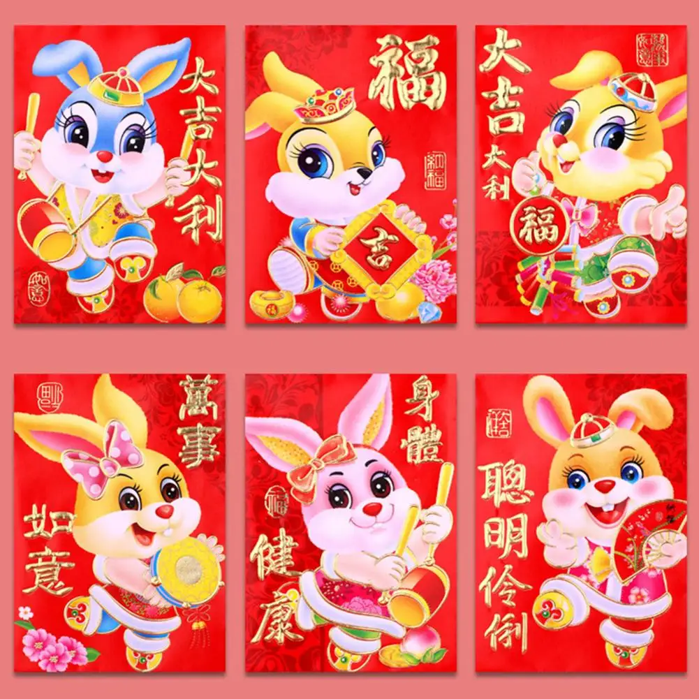 Red Envelopes 6Pcs Useful Beautifully Foil Stamped  2023 Rabbit Patterns Red Packet for Festival