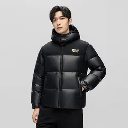 Winter thickened short down jacket for men and women with the same black and gold 90 goose down hooded extreme cold down jacket