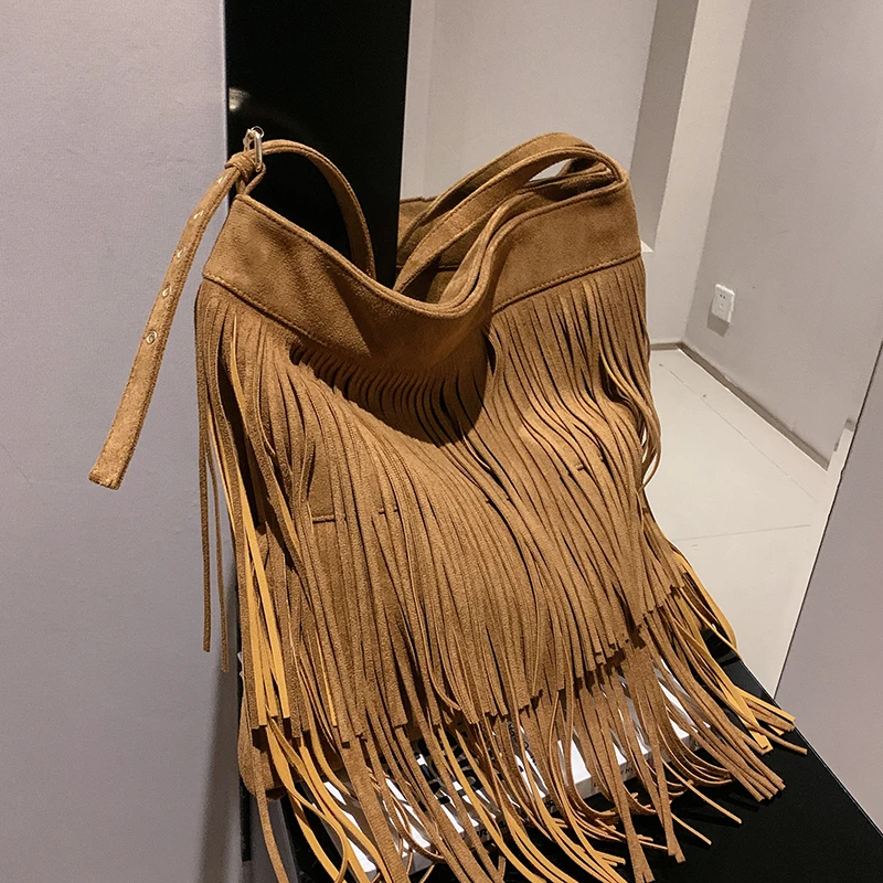 Bohemian Brown Personality Handbag for Women 2023 Summer women\'s Bag Large capacity retro shoulder crossbody Tassel bags purse