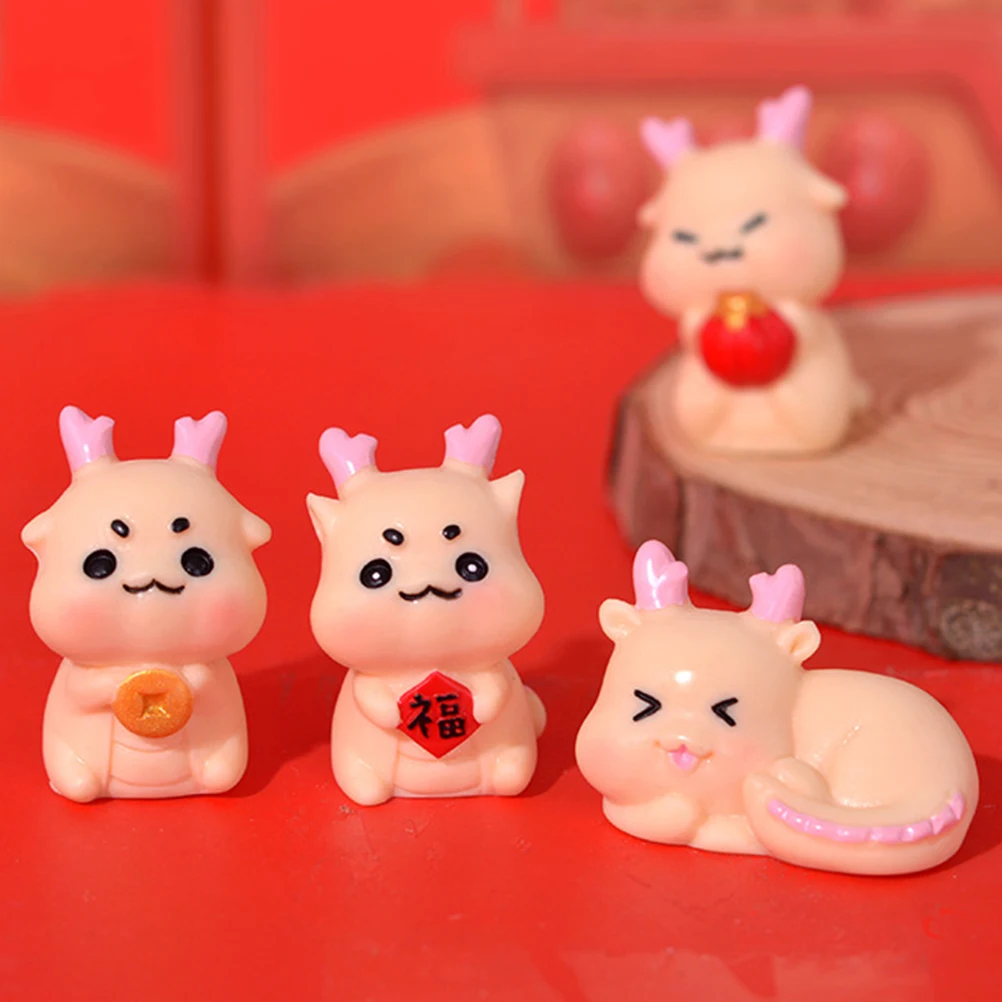 

5 Pcs Little Dragon Resin Crafts Ornament Figurines Cartoon Ornaments Fu Character Small Miniature Statues Office