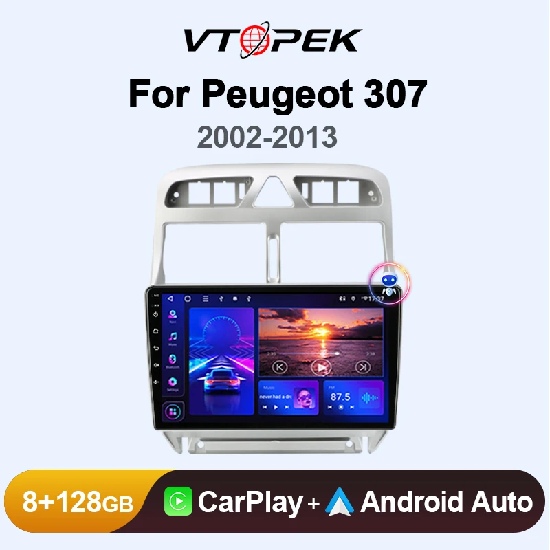 

Vtopek 9" DSP 4G Carplay 2din Android 11.0 Car Radio Multimedia Video Player GPS Navigation For Peugeot 307 2002-2013 Head Unit