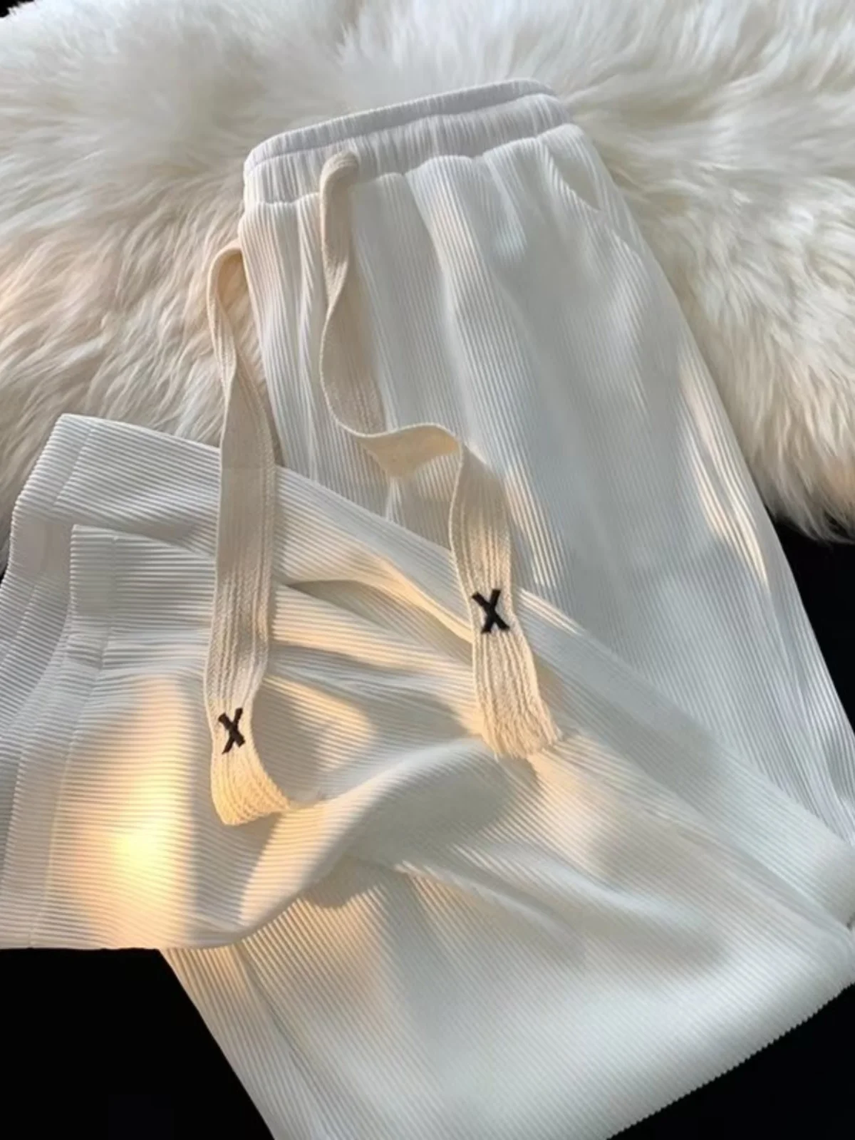 بنطال ذو قصة أرجل واسعة أخضر للنساء ربيعي مايكرو متوهج الحد الأدنى نمط Preppy الحضرية مكتب حزام البطن التحكم الشيفون منقوشة