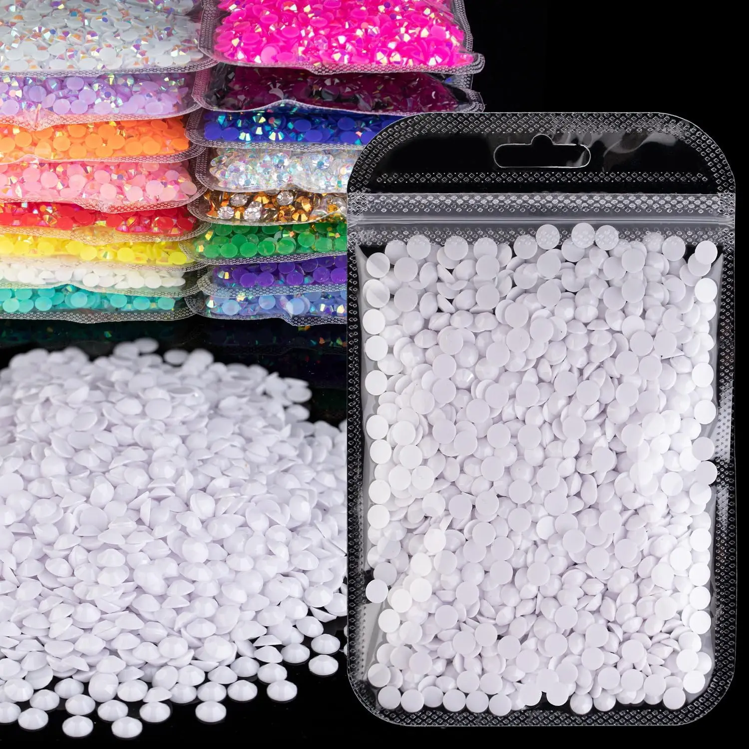 Reinweiße flache Kunstharz-Jelly-Strass-Steine 2mm 3mm 4mm 5mm 6mm – Künstliche Edelsteinperlen für Bastelarbeiten, DIY-Nagelkunst und Charms-Zubehör – Detail 4
