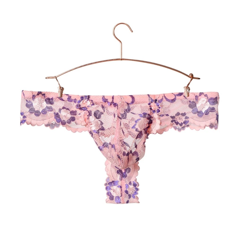 Men Sensual Flowers Lace Mesh G-string Briefs Low Waist Sheer Underwear Panties See‑through Lace Thong Underwear Floral Lingerie