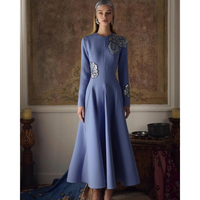 Fashion Evening Dress Customized Jersey Flower Sequined A-line Prom Gowns O-Neck Long Sleeves Ankle Length Party Dresses