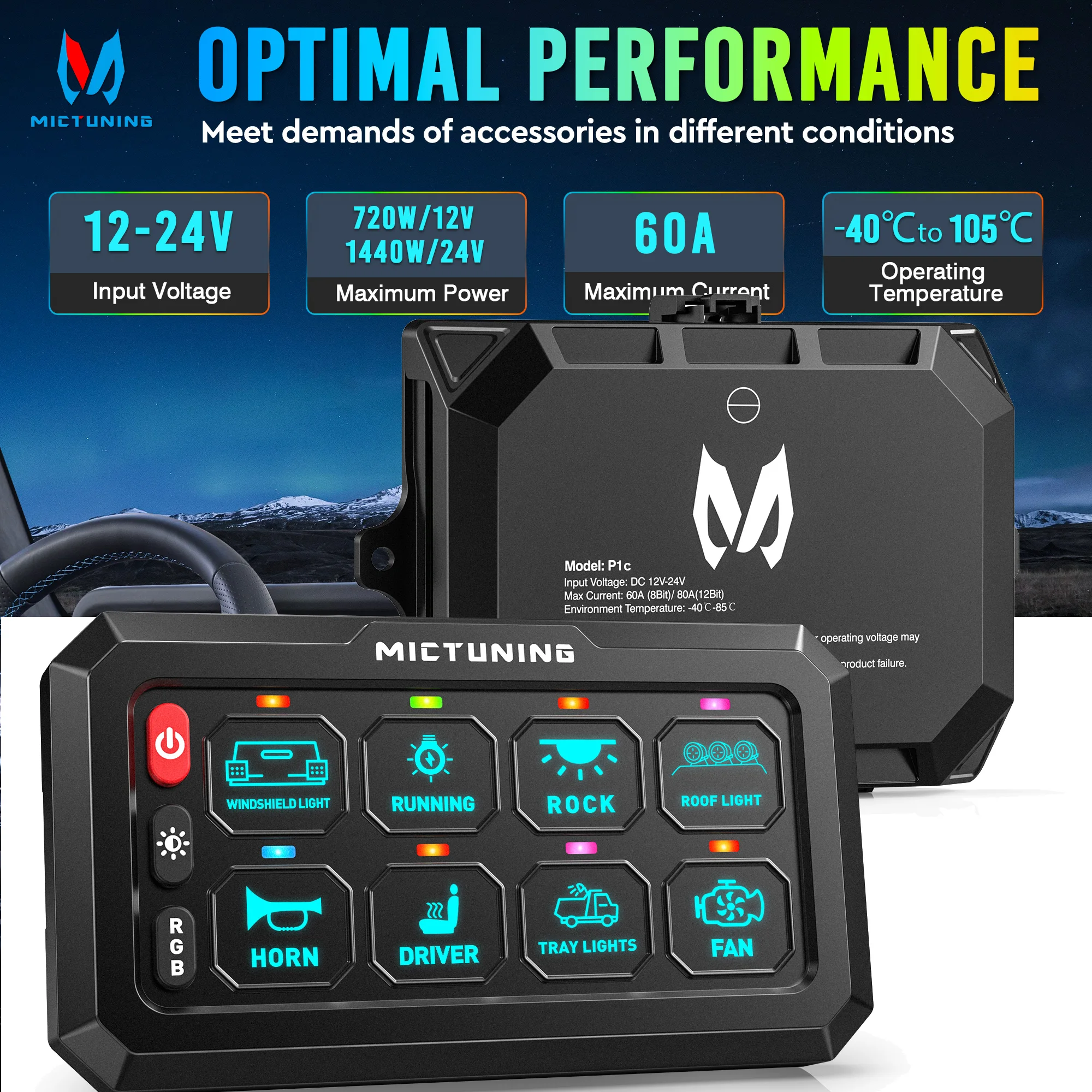 MICTUNING RGB 8 Gang Switch Panel, Multi-Function Toggle Switch Instant Flash Strobe Circuit Control Device, Controls Automotive