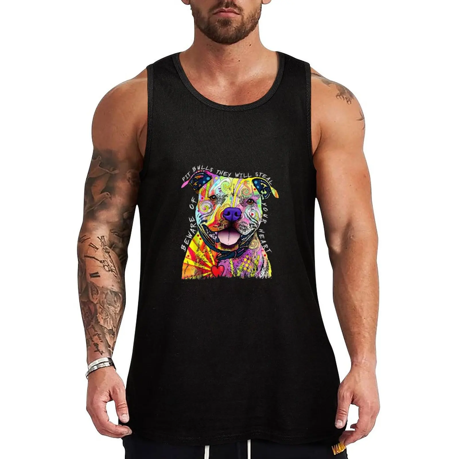 Cuidado con los Pit Bulls, ellos te robarán el corazón. Camiseta sin mangas con diseño de perros divertidos, camisetas sin mangas de corte clásico, ropa para el día a día.