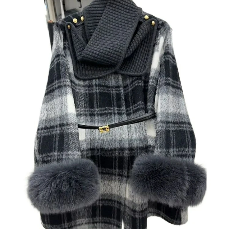 

Атмосфера в корейском стиле, клетчатая накидка, шерстяное пальто для женщин осень-зима, элегантные стильные модные универсальные шерстяные пальто