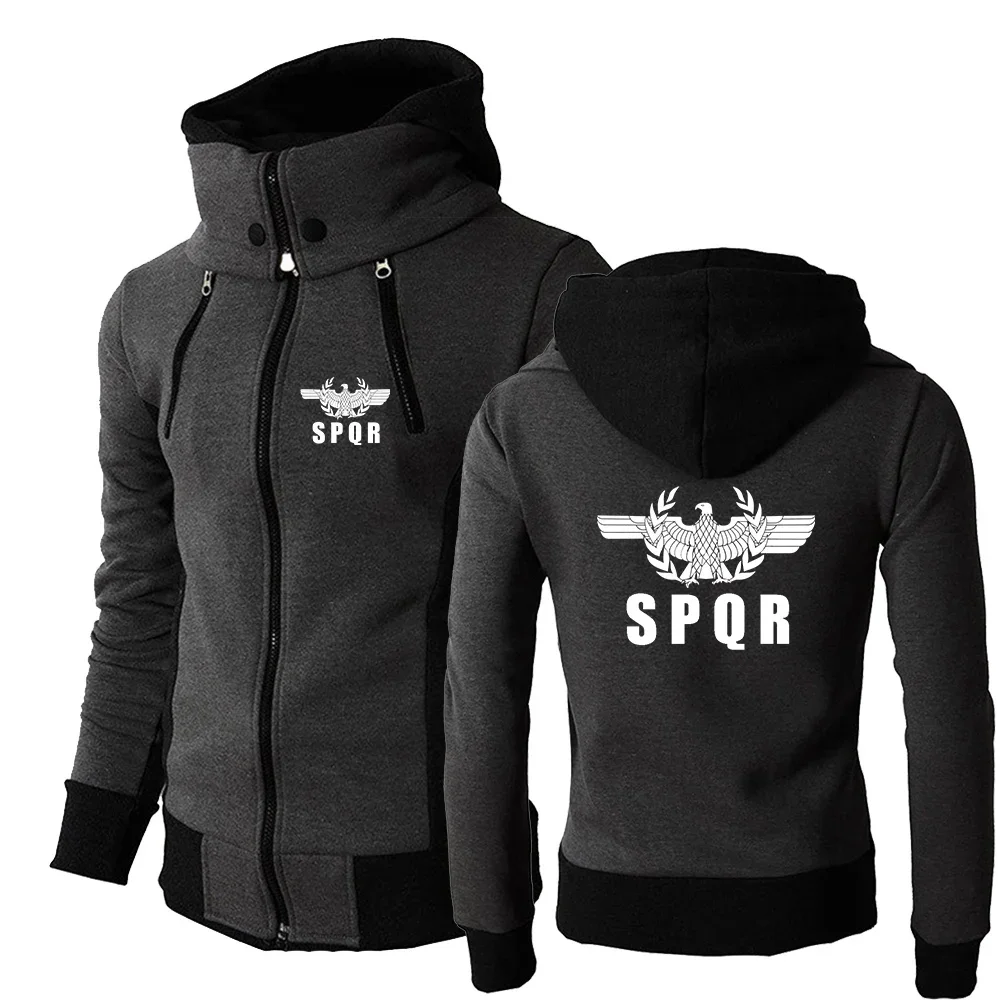 

2024 New Men SPQR Roman Gladiator Imperial Golden Eagle Chest Zipper Hoodie High-Quality Three-Color Causal Comfortable Sports