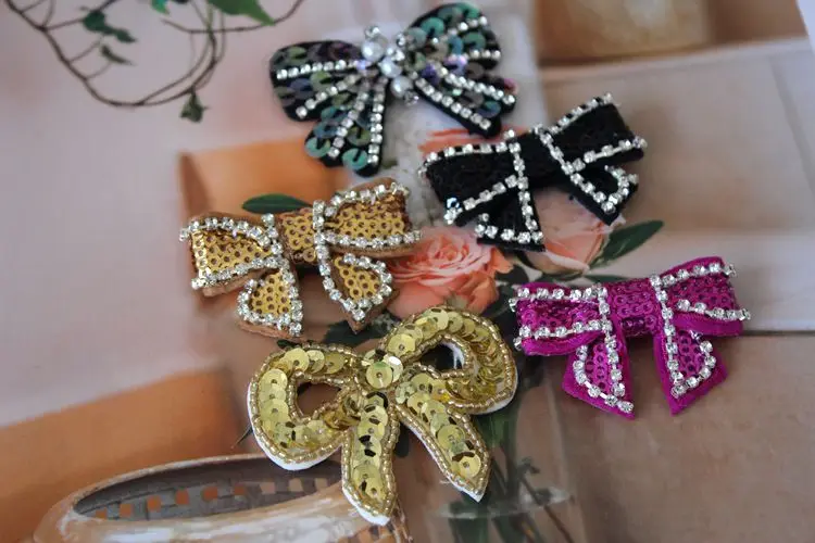3 sztuka cekiny Rhinestone Bow łatka na odzież dekoracyjna aplikacja broszka biżuteria akcesoria do włosów kapelusze torby buty łatka — zdjęcie 6