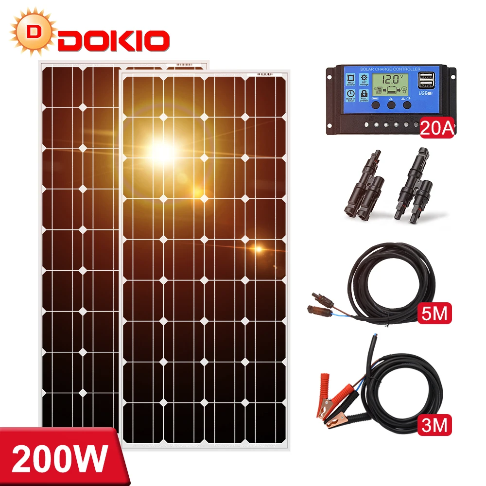 Dokio 18V 100W 200W 400W Rigid Waterproof Solar Panel Set Controller For Home Charge 12V Car Battery Monocrystalline China