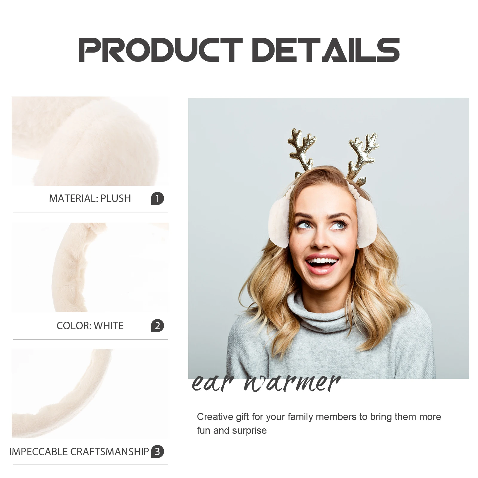

Winter Earmuffs White Soft Fabric Warm Ear Protection Stylish Cute Design Perfect for Sweater Scarf Outfits Long Wearability