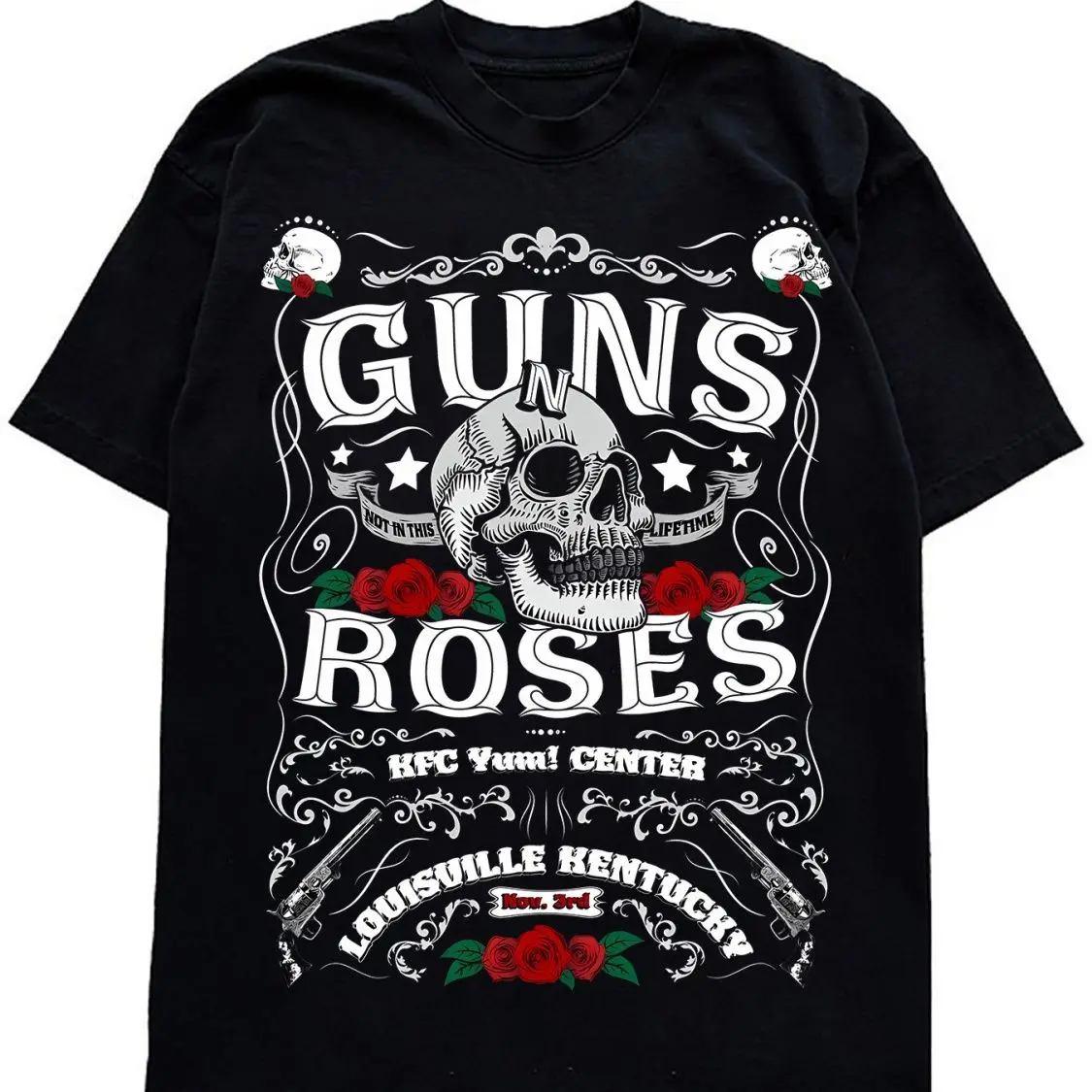 

25SS Spring and Summer Gothic Guns and Roses Skull Rock American Style Hip Hop Print Cotton T-Shirt Short Sleeve Street Pattern