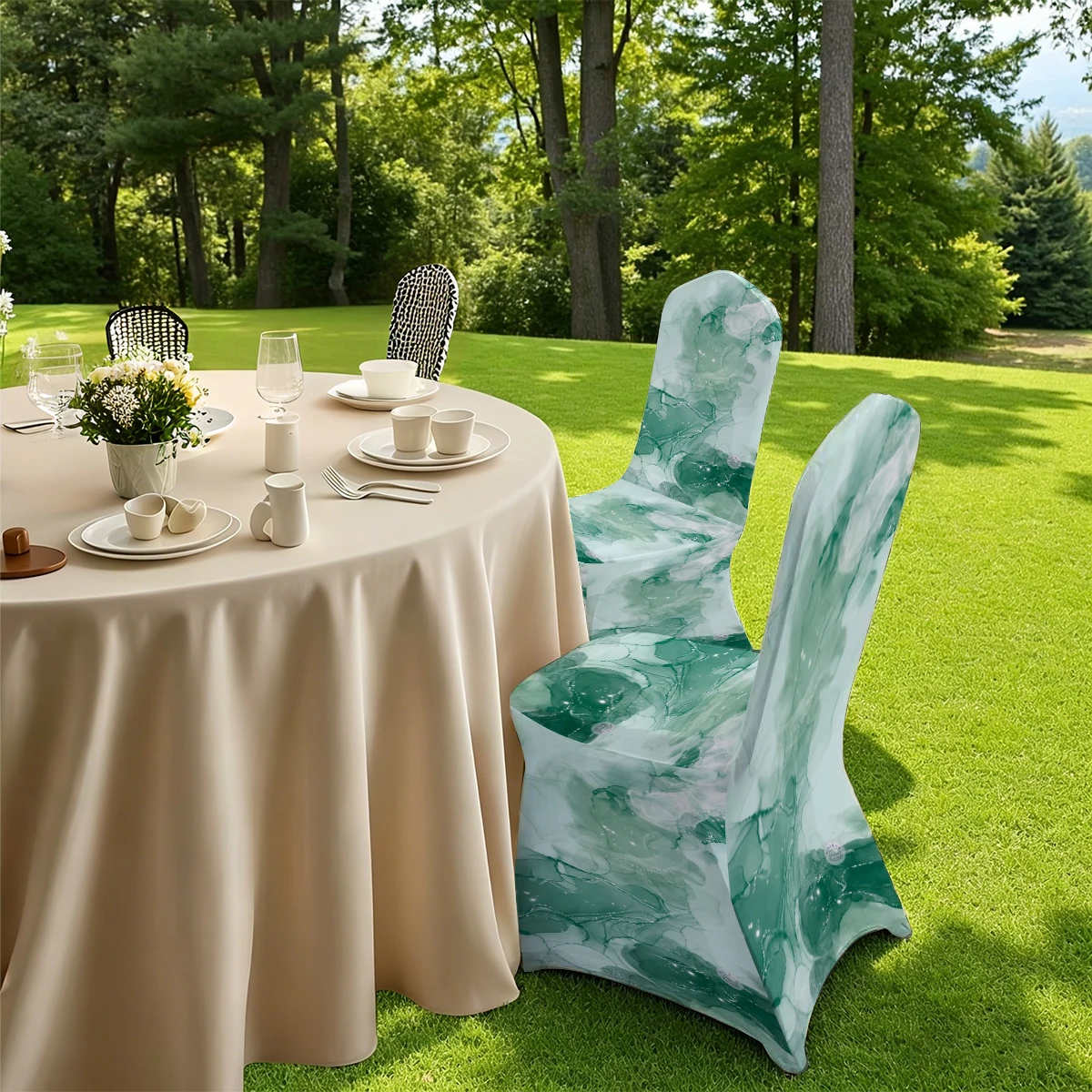 2D Marble Ink-Printed Full Coverage Chair Cover, High-Elastic Stretchable, Universal Size for Hotel/Home/Outdo