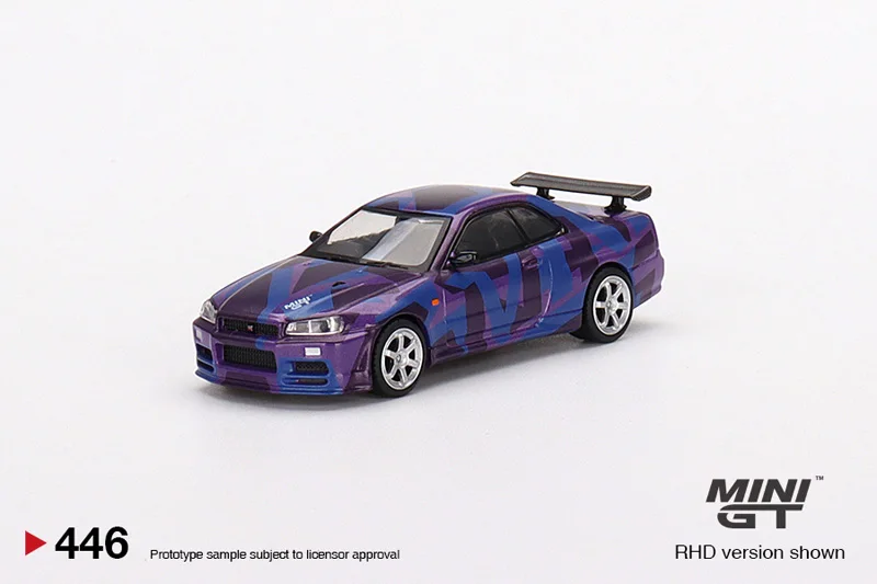 MINI GT 1:64 #446 Nissan Skyline GT-R (R34) V-Spec II MINI GT 5 Years Anniversary  Diecast Model  Race Car Kids Toys Gift