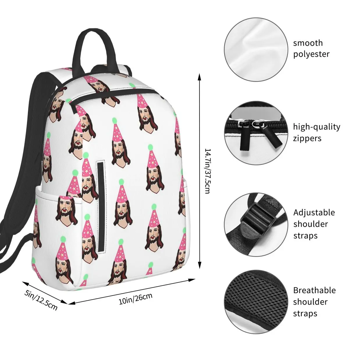 Happy Birthday Jesus Funny Christmas Shirt Backpack Student BookBag Boys Girls School Bag Laptop Shoulder Bags Men Women