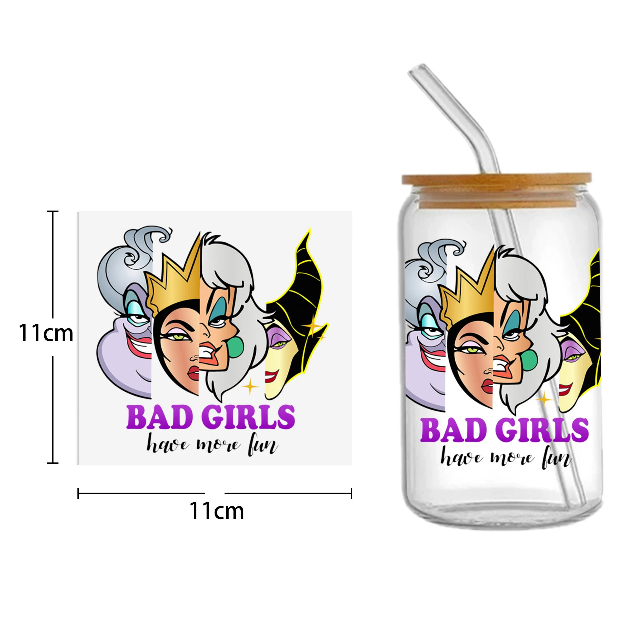 Disney Princess Villains DTF Sticker Cups Cool Personalize UV Wrap Transfer Sticker Custom Labels DIY Selfadhesive Waterproof