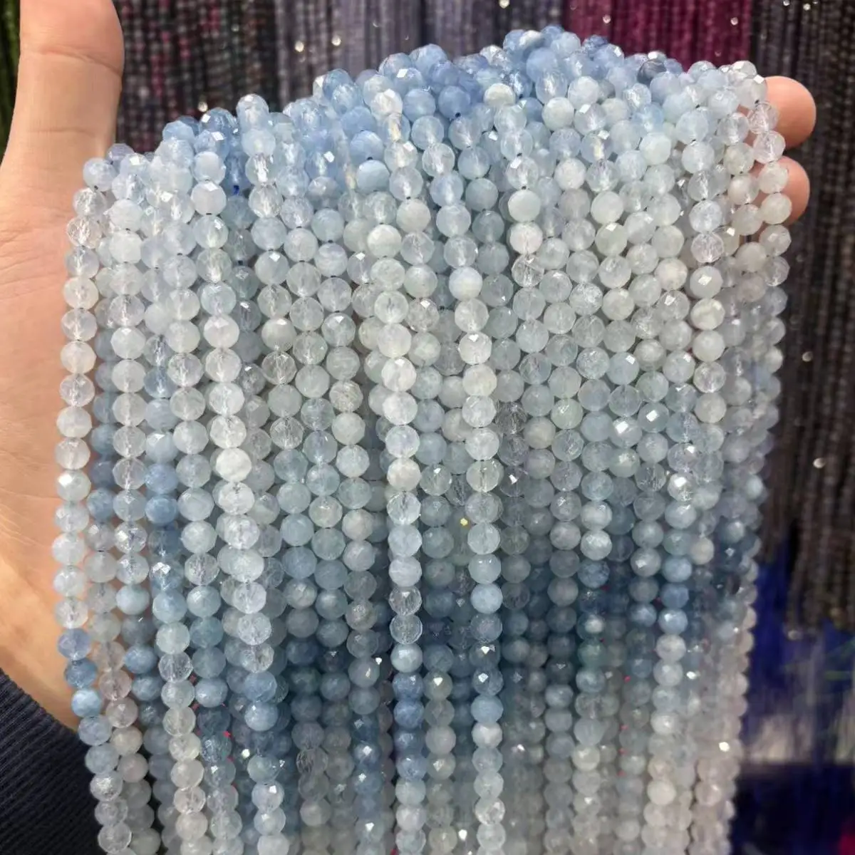 

100% Natural Stone Beads AAAAA Faceted Gradient Aquamarines Gemstone Spacer Beads For Jewelry Making DIY Bracelet Necklace 6MM