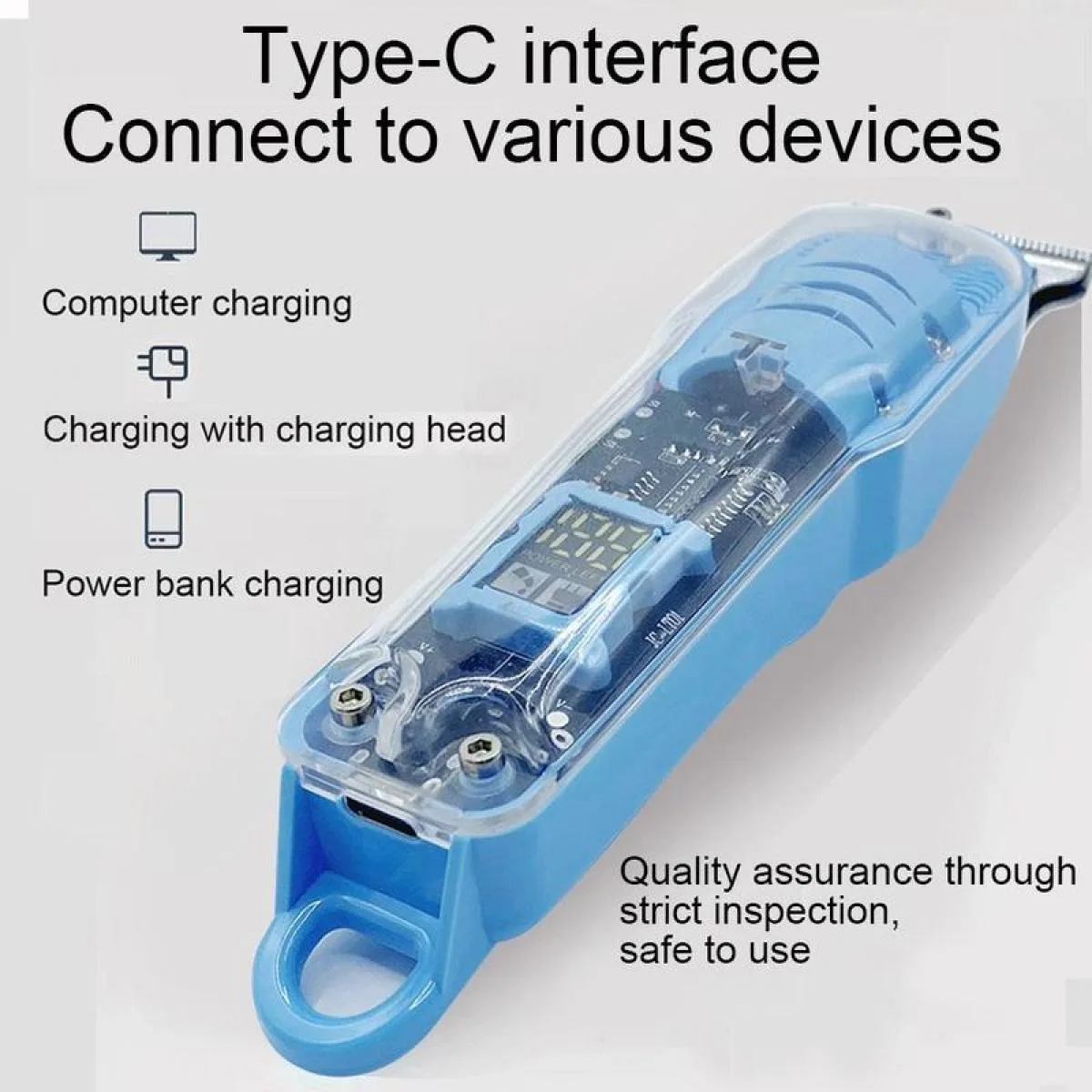 ماكينة قص الشعر الاحترافية القابلة لإعادة الشحن، ماكينة قص الشعر الكهربائية الشفافة للرجال، ماكينة قص الشعر اللاسلكية