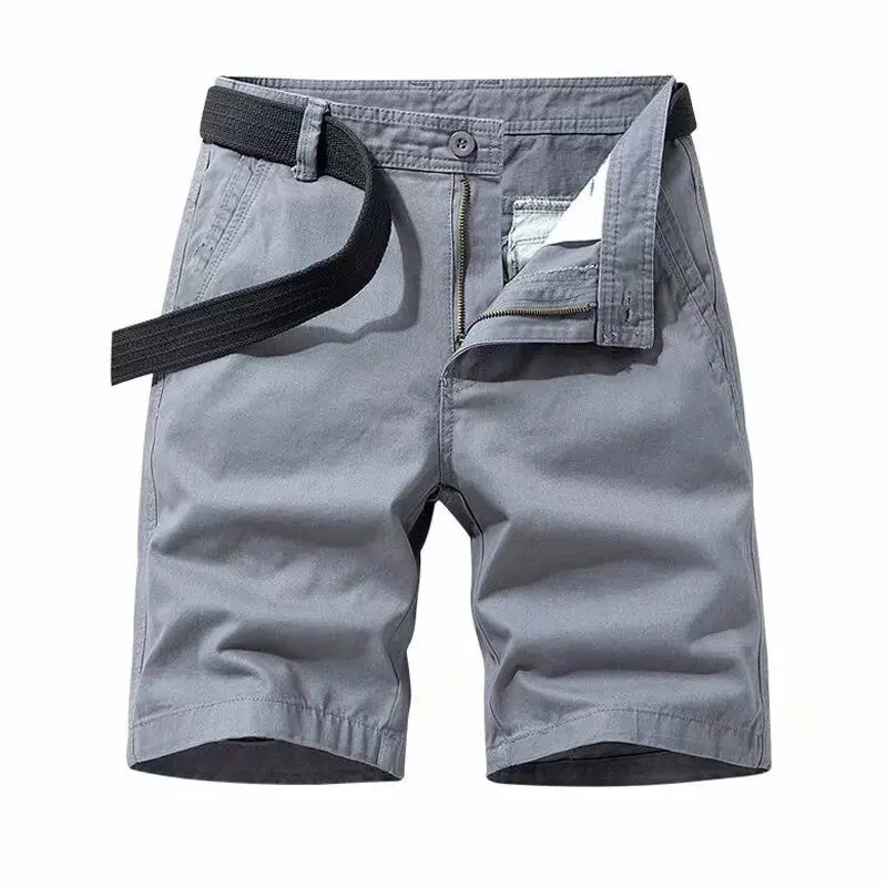 Casual Solid Color Zipper Button Men's Cargo Shorts Classic Pocket Loose Street Casual Straight Cylinder Summer Male Short