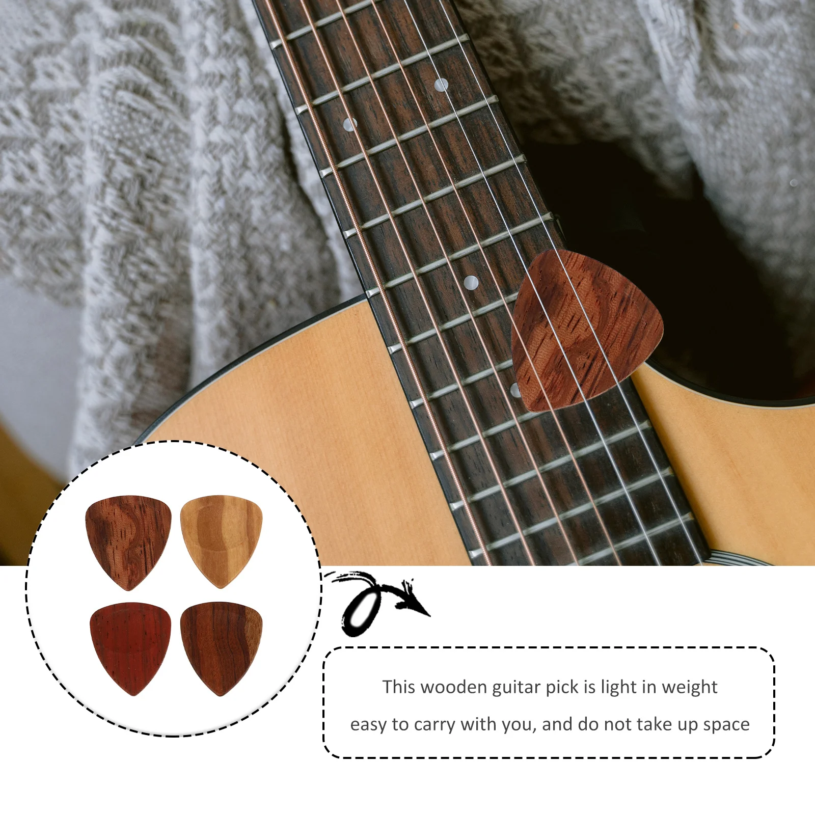 

Wooden Guitar Plectrums 1 Box Folk Electric Pick Set Natural Solid Wood Lightweight Non-Deforming Smooth Touch for Stringed
