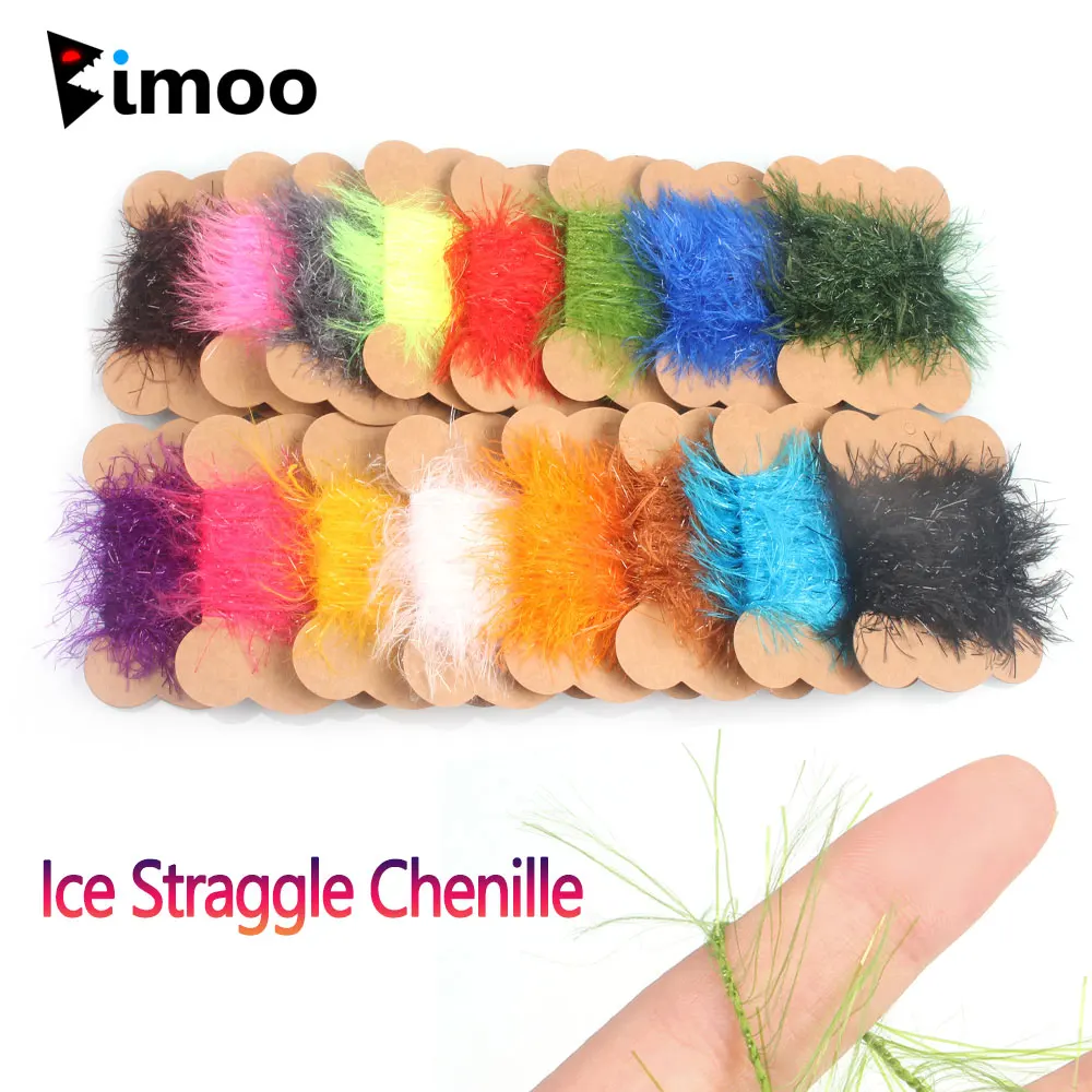 Bimoo 5m/Card Ice Straggle Chenille Fly Tying Material For Tying Tube Fly Buggers mini Lures Leech Streamers Sea Fishing Lures