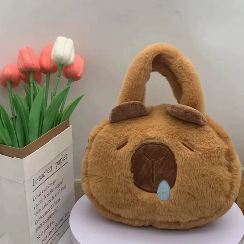 Niedlicher Cartoon-Kapibara-Pelz-Einkaufstaschen-Rucksack mit großem Fassungsvermögen, weiche Plüschtaschen, perfekte Geburtstagsgeschenke für Kinder und Freundinnen